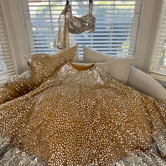 SEEMA GUJRAL Gold & Silver Embroidered Lehenga Dress Set for Bridal or Wedding - Picture 3 of 17